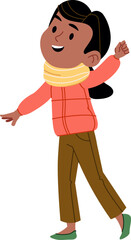 Cheerful Girl Walking in Jacket