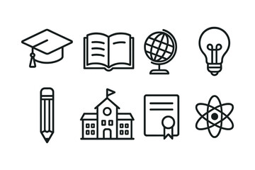 Education icons set: school, learning, graduation, and knowledge symbols