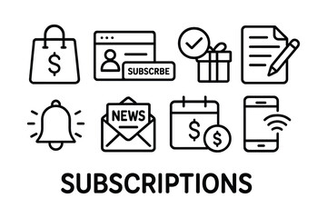 Subscription icons: shopping, notifications, news, gifts, payment, mobile