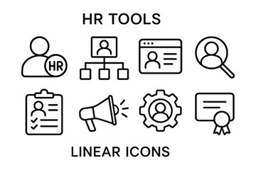 Hr tools linear icons collection for human resources management