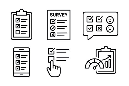 Survey and feedback icons collection featuring checklists and graphs