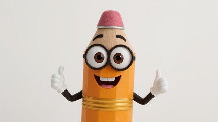 Cute smiling pencil cartoon with googly eyes - fun children's character for kids products and entertainment