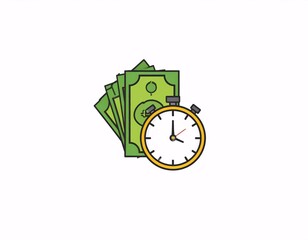 Time is Money: Stopwatch and Cash Illustration on White Background.
