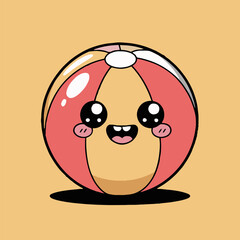 Cartoon beach ball with a cute face on a tan background perfect for summer fun and play time games