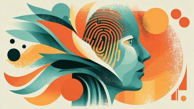 Woman with fingerprint, exploring identity, security, and individuality in a digital age