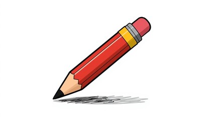 Stylized cartoon pencil with yellow band and eraser - educational school supplies and academic illustration