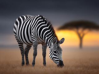 Obraz premium serene photograph of a herd of zebras grazing peacefully on a savanna plain