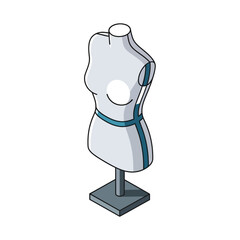 A simple, gray female dressmaker's mannequin stands on a square base, ready for display.