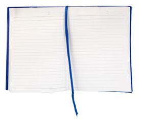 Open Lined Notebook with Blue Cover and Ribbon on transparent Background