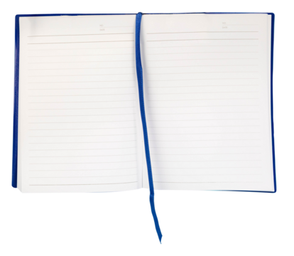 Open Lined Notebook with Blue Cover and Ribbon on transparent Background