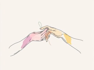 A delicate representation of intertwined hands in a minimalist pastel line art style conveying a sense of connection intimacy and harmony through a simple contemporary design