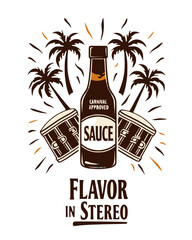 Sauce bottle with drums and palm trees in carnival style