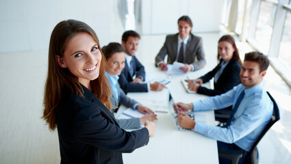 Corporate Business Meeting with Teamwork, Data Analysis and Strategic Planning