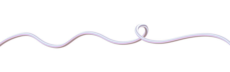 Flowing 3D Pearlescent Line with Loops. Iridescent Pink Metallic Ribbon Scribble. Abstract Decorative Shape on Transparent PNG.