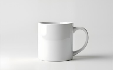 Fototapeta premium Blank white coffee mug on neutral background ready for customization. High quality