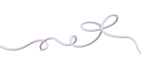 Looped 3D Pearlescent Ribbon Design. Iridescent Pink Metallic Swirl with Twists. Abstract Elegant Scribble on Transparent PNG.