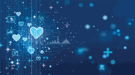 Abstract digital heart health concept with network connections and medical technology design.