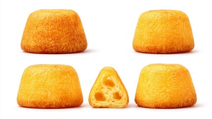 Four slices of fresh bread on a white background, simple food image for baking and culinary projects