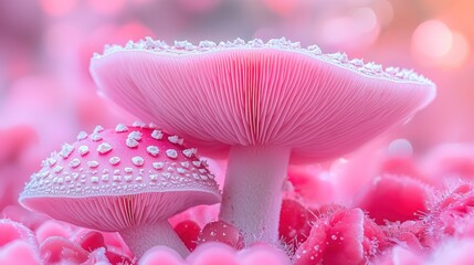 Enchanted Pink Mushrooms: A Dreamlike Forest Scene