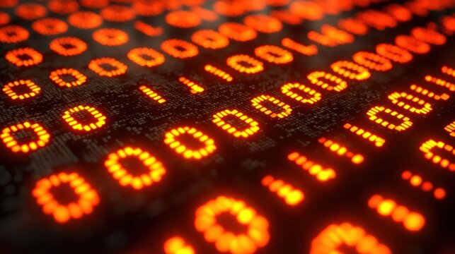 Abstract Binary Code: Glowing Orange Digital Data Stream