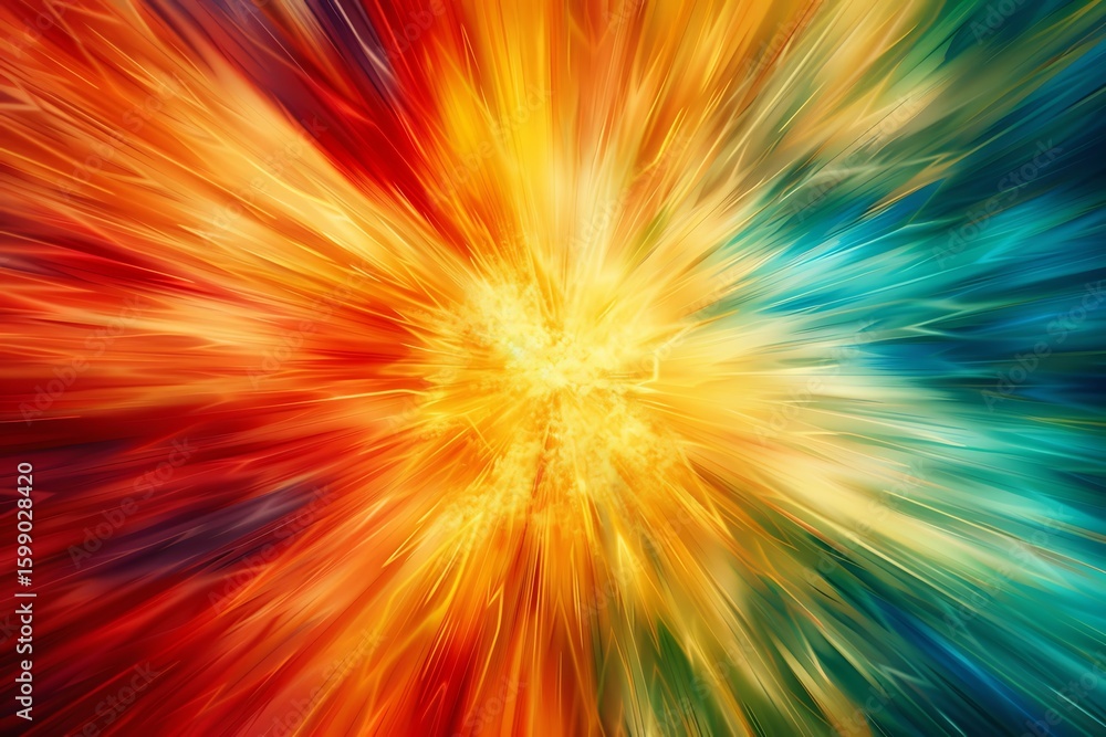 Poster abstract energy explosion background with vibrant colors and dynamic light rays for modern design
