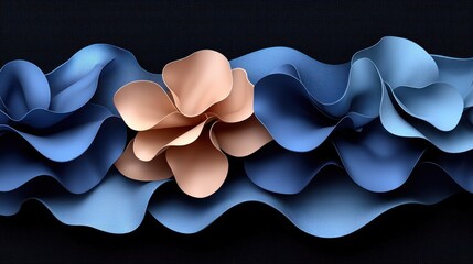 Abstract Floral Wave Design: Peach and Blue Hues