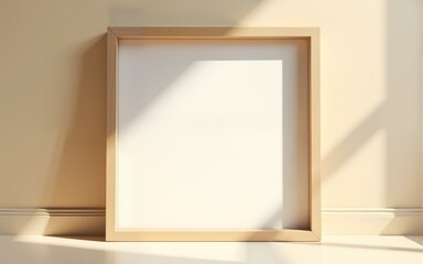 Empty beige frame in sunlit room. High quality