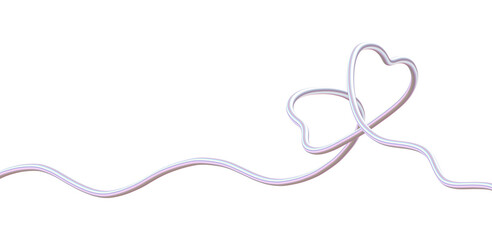 Intertwined Heart Line Art. Continuous Pearlescent 3D Scribble in Pink Pearl Tones. Romantic Abstract Shape on White Background.