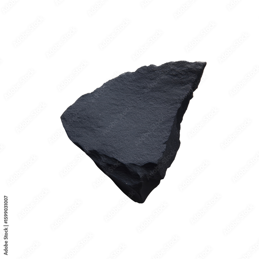 Poster dark stone fragment with rough texture isolated on white background for natural rock and natural mat