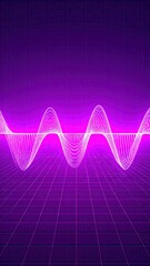 Synthwave style digital waveform with a grid background and magenta color glow