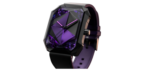 Luxury Purple Geometric Wristwatch on White Background