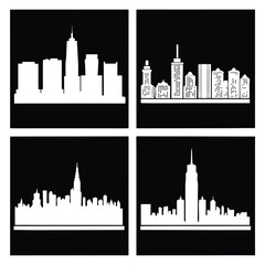 Obraz premium Four white city skylines silhouettes on black background cityscape urban