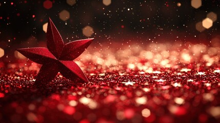 Red Star on Sparkling Glitter: Festive Holiday Background