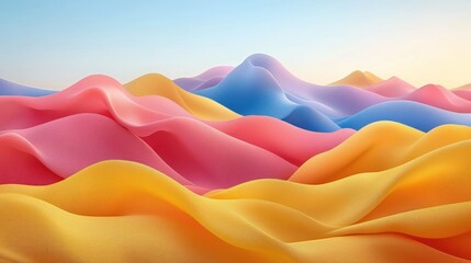 Abstract Colorful Landscape: Serene Hills of Yellow, Pink, and Blue