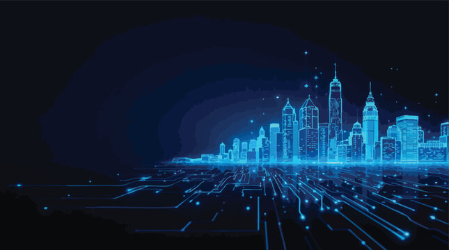 Futuristic cityscape illustration depicting digital transformation and modern technological advancement.