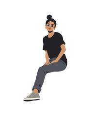 Detailed flat vector people and illustration, woman with casual outfit