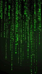 Abstract Digital Rain Effect Of Green Binary Code Cascading Over Black Background
