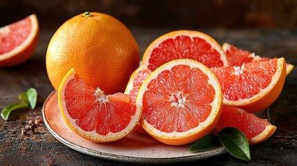 Juicy Grapefruit Slices on Rustic Wooden Table