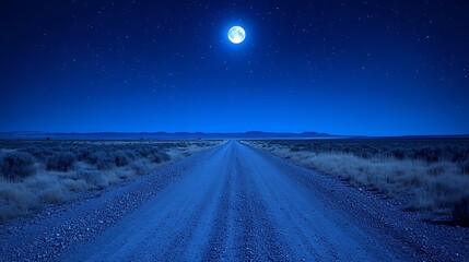 A moonlit dirt road stretches through a vast, starlit desert landscape.