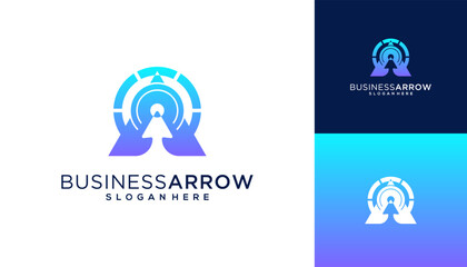 Abstract combined of Pie chart with right on target logo design, vector, icon template.