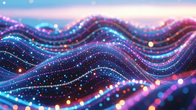 Vibrant light waves undulate across the landscape, creating a mesmerizing visual effect during twilight hours.