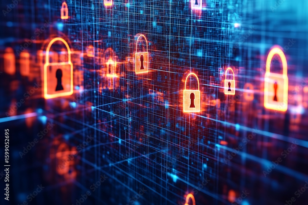 Aufkleber lock icons illustrating cybersecurity network data protection system connection