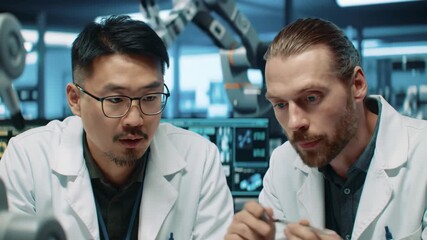 Scientists collaborate in lab, review data in modern facility.