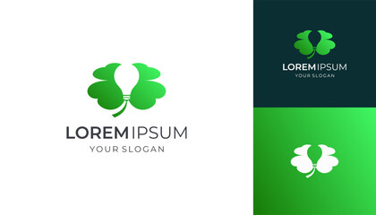 Abstract silhouette of Light Bulb in Clover Leaf logo design, vector, icon ideas.