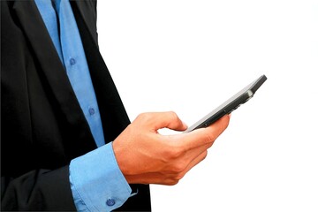 close up photo of businessman's hand holding cellphone