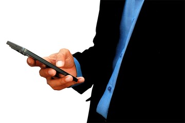 close up photo of businessman's hand holding cellphone