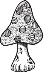 An enchanting and whimsical illustration of a dotted mushroom, showcasing vibrant colors