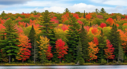 Obraz premium landscape of trees across the lake, natural red trees and lake background