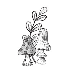 A Whimsical Mushroom Design Featuring Charming Leaves and Vibrant Colors and Patterns