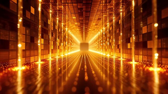 Golden Light Tunnel: Abstract 4K Visuals, Dynamic Glowing Corridor, Futuristic Design